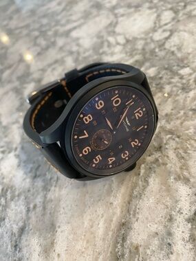 Rare Glycine Black Dial Men's Pilot Watch with Orange Accents